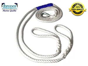 1/2" X 15' Three Strand Double Mooring Pendant 100% Nylon Rope with Stainless Steel Thimble (Tensile Strength 6400 Lbs.) Made in USA.