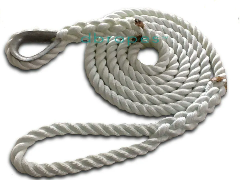 3/4" X 15' Three Strand Mooring Pendant 100% Nylon Rope with Thimble. Made in USA.