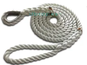 3/4" X 15' Three Strand Mooring Pendant 100% Nylon Rope with Thimble. Made in USA.