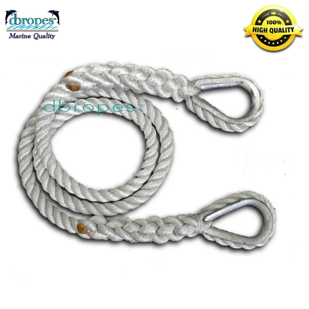 3/4" X 4' Three Strand Mooring Pendant 100% Nylon Rope with 2 Galvanized or SS Thimbles. Made in USA