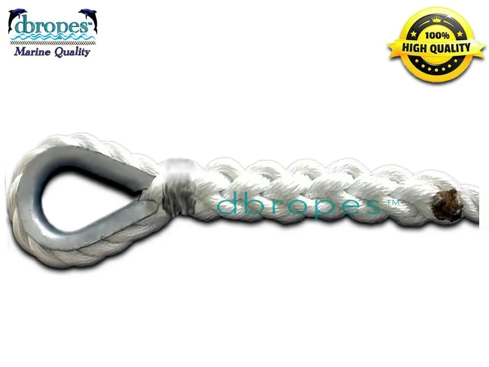 3/4" X 5' Three Strand Mooring Pendant 100% Nylon Rope with 2 Galvanized or SS Thimbles. Made in USA