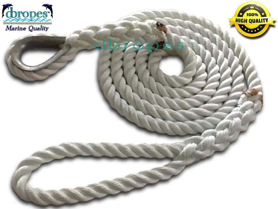 3/4" X 9' Three Strand Mooring Pendant 100% Nylon Rope with Thimble. (Tensile Strength 13800 Lbs.) Made in USA. FREE EXPEDITED SHIPPING