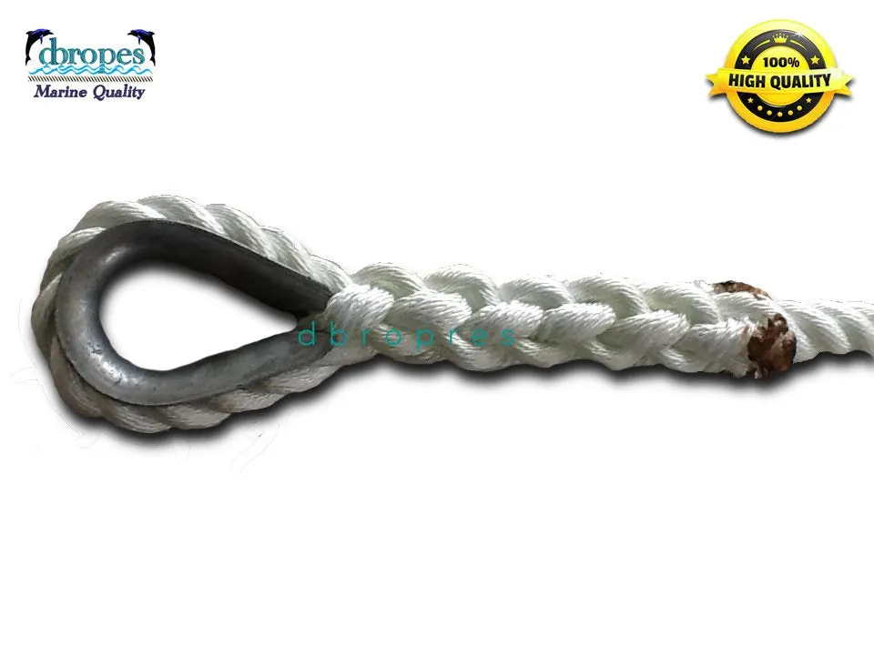 3/4" X 9' Three Strand Mooring Pendant 100% Nylon Rope with Thimble. (Tensile Strength 13800 Lbs.) Made in USA. FREE EXPEDITED SHIPPING