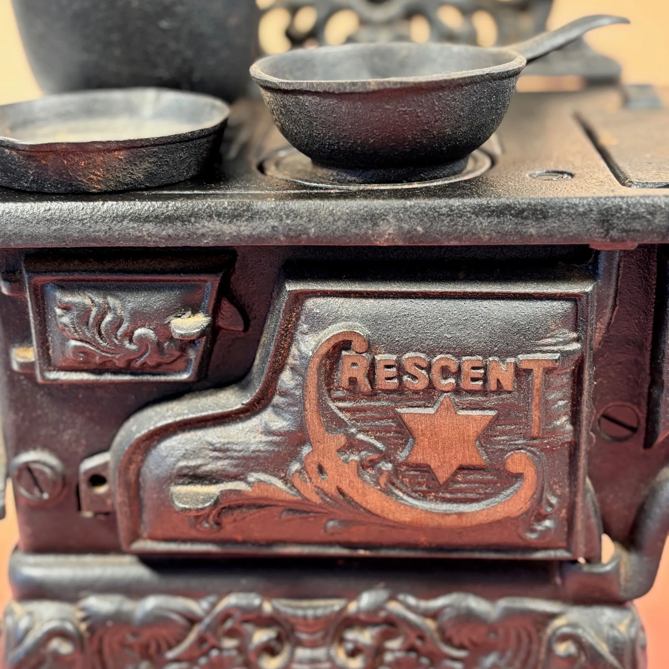 Circa 1950's Medium Sized Crescent Cast Iron Toy Stove