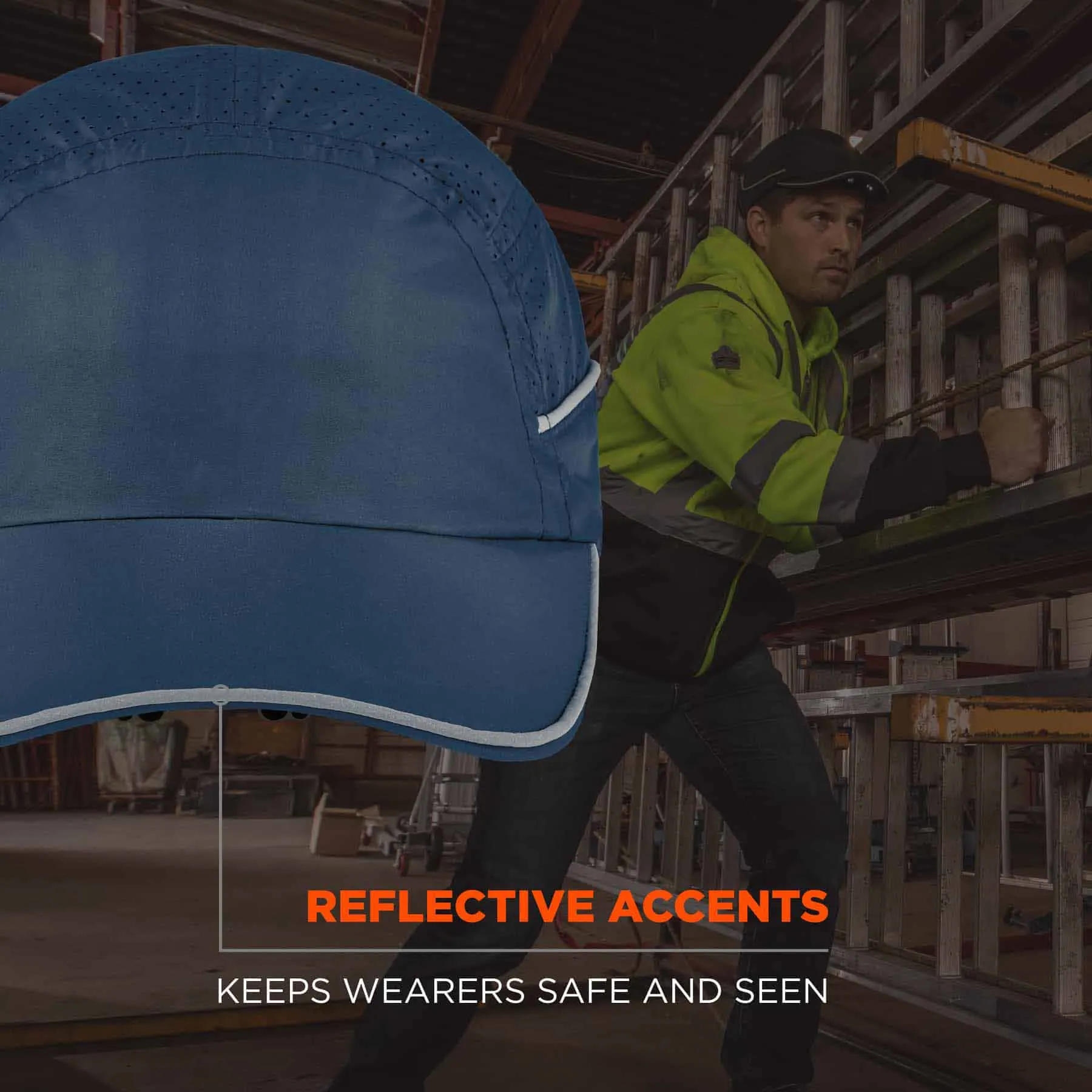 Ergodyne 23339 8965 Long Brim Navy Lightweight Bump Cap Hat   LED Lighting