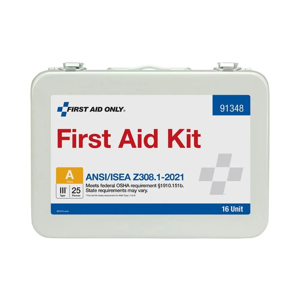First Aid Only 91348 16 Unit First Aid Kit, 2021 ANSI A,  Metal Case