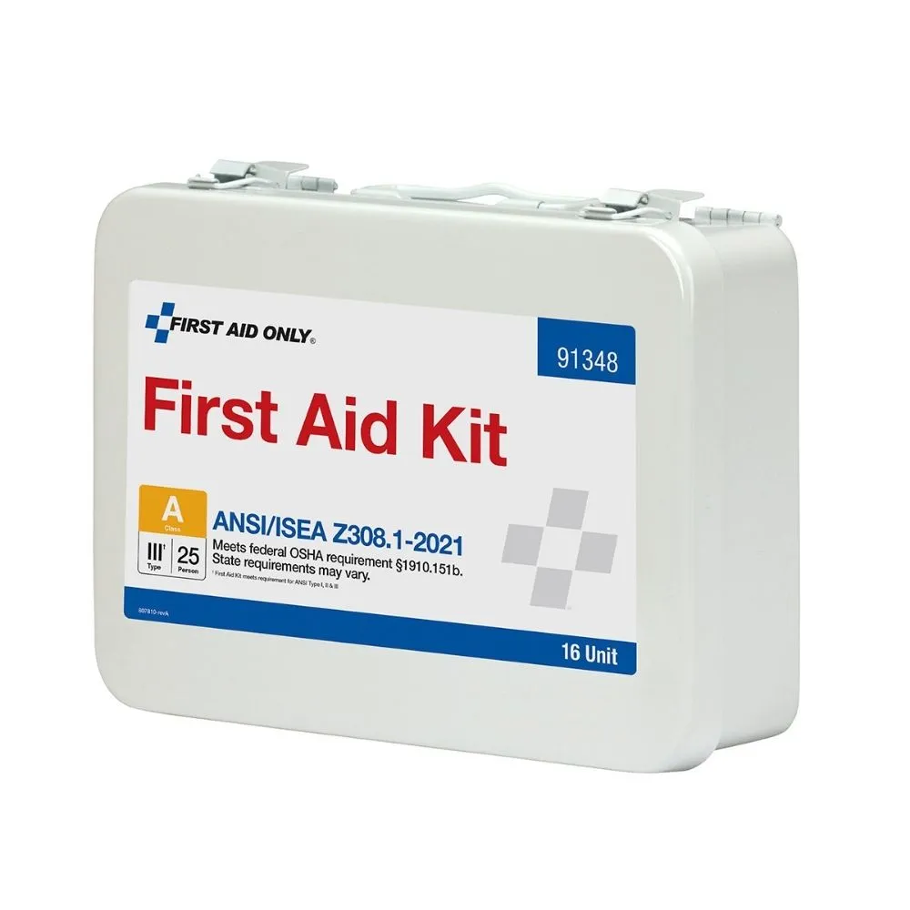 First Aid Only 91348 16 Unit First Aid Kit, 2021 ANSI A,  Metal Case