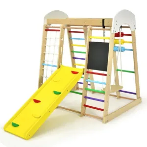 Indoor Playground Climbing Gym Wooden 8 in 1 Climber Playset for Children-Multicolor