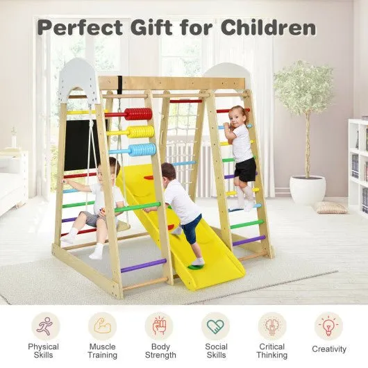 Indoor Playground Climbing Gym Wooden 8 in 1 Climber Playset for Children-Multicolor