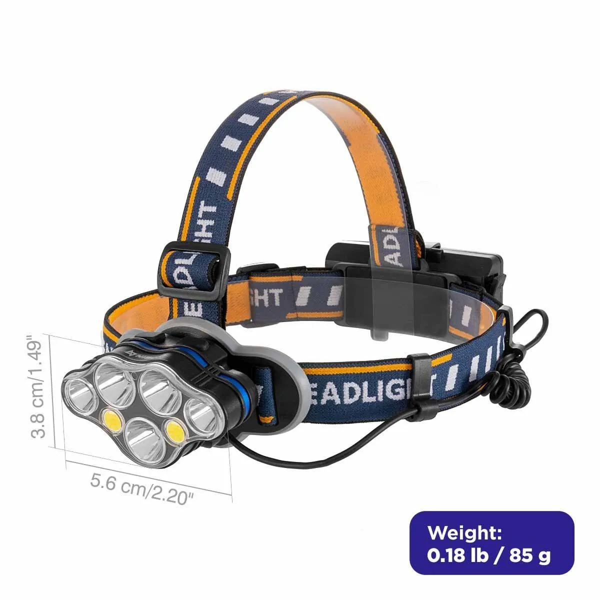 LED Rechargeable Water-resistant Headlamp, Red and White Light