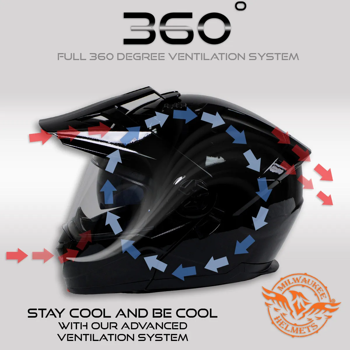 Milwaukee Helmets Gloss Black Ominous Dual Sport Advanced Motorcycle