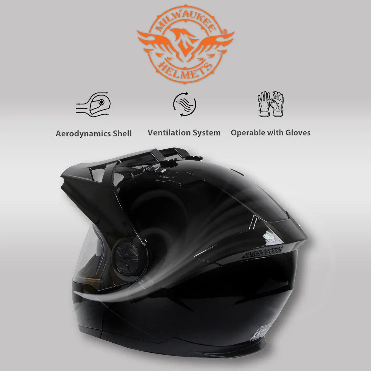 Milwaukee Helmets Gloss Black Ominous Dual Sport Advanced Motorcycle