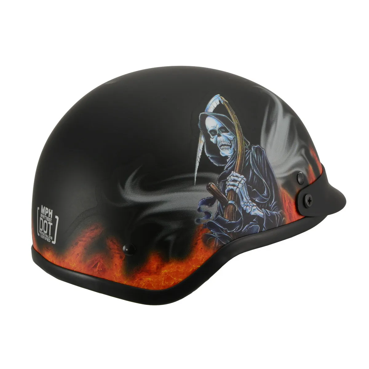Milwaukee Helmets MPH9778 Matte Black 'Grim Reaper' DOT Half Helmet