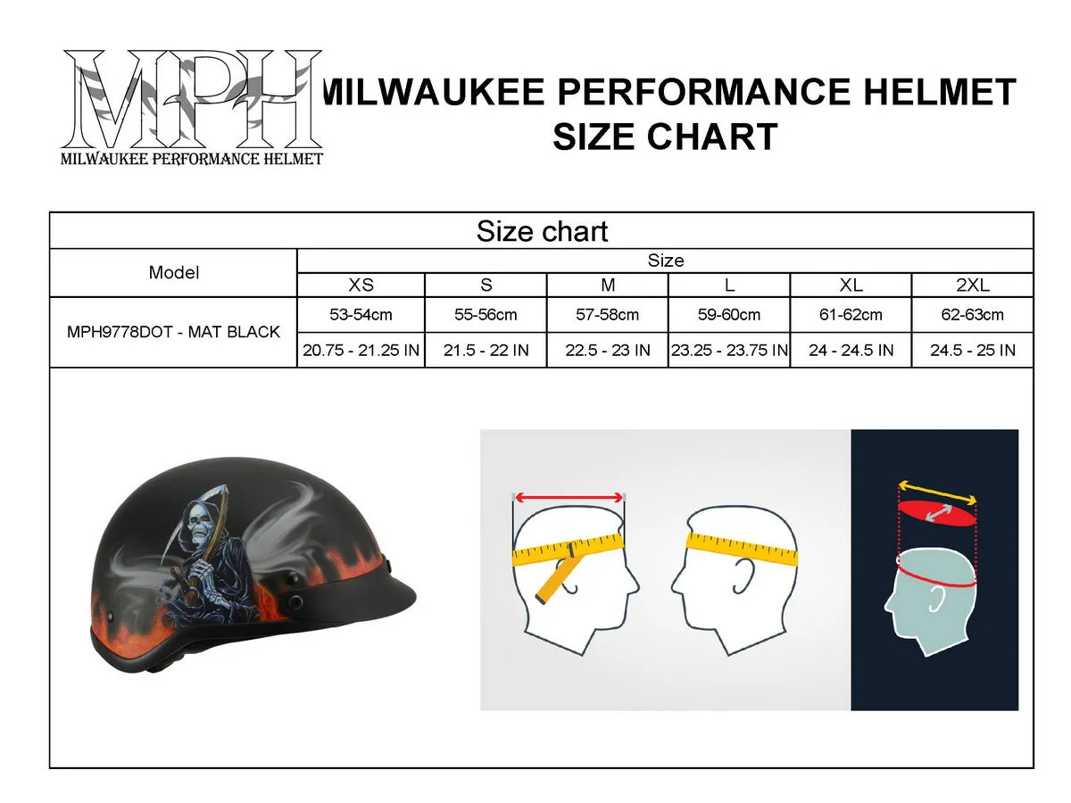 Milwaukee Helmets MPH9778 Matte Black 'Grim Reaper' DOT Half Helmet