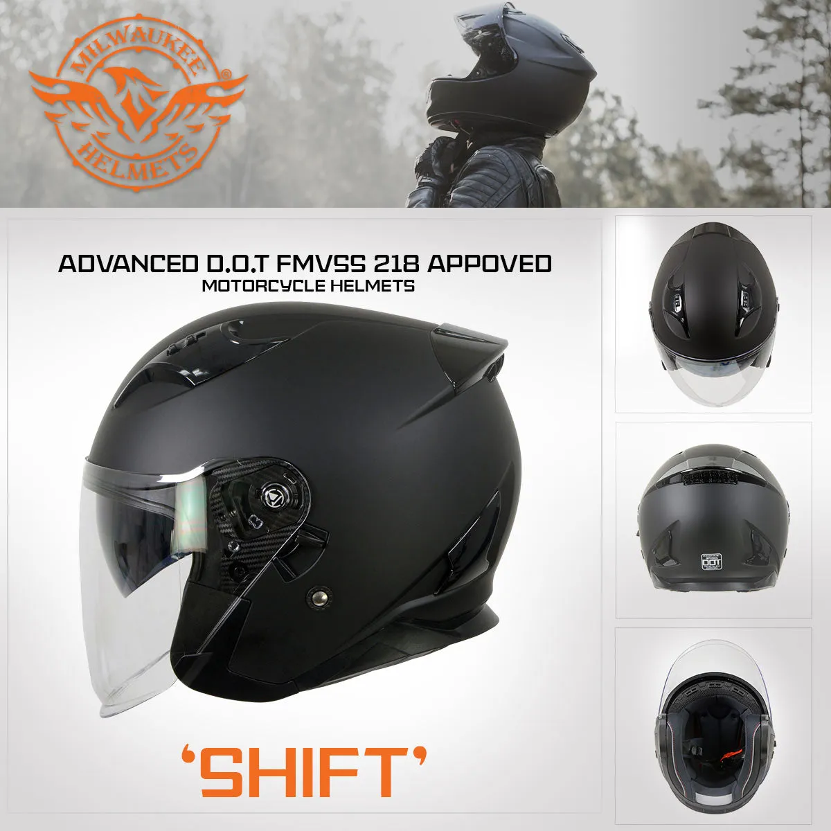 Milwaukee Performance Helmets MPH9805DOT 'Shift' Open Face 3/4 Matte
