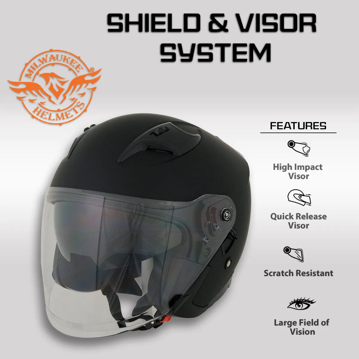 Milwaukee Performance Helmets MPH9805DOT 'Shift' Open Face 3/4 Matte