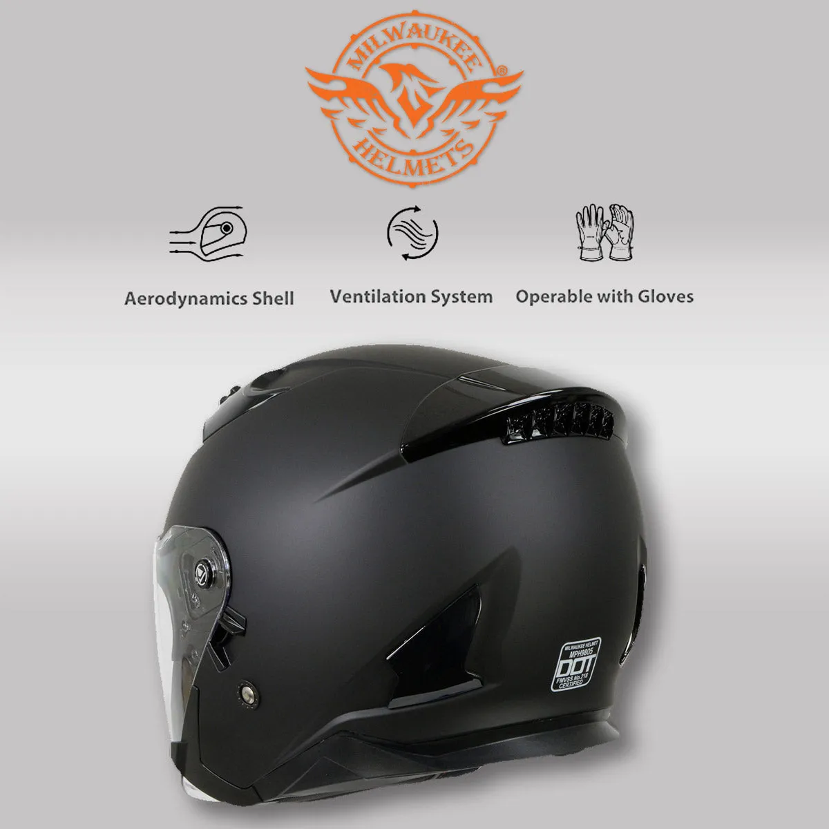 Milwaukee Performance Helmets MPH9805DOT 'Shift' Open Face 3/4 Matte