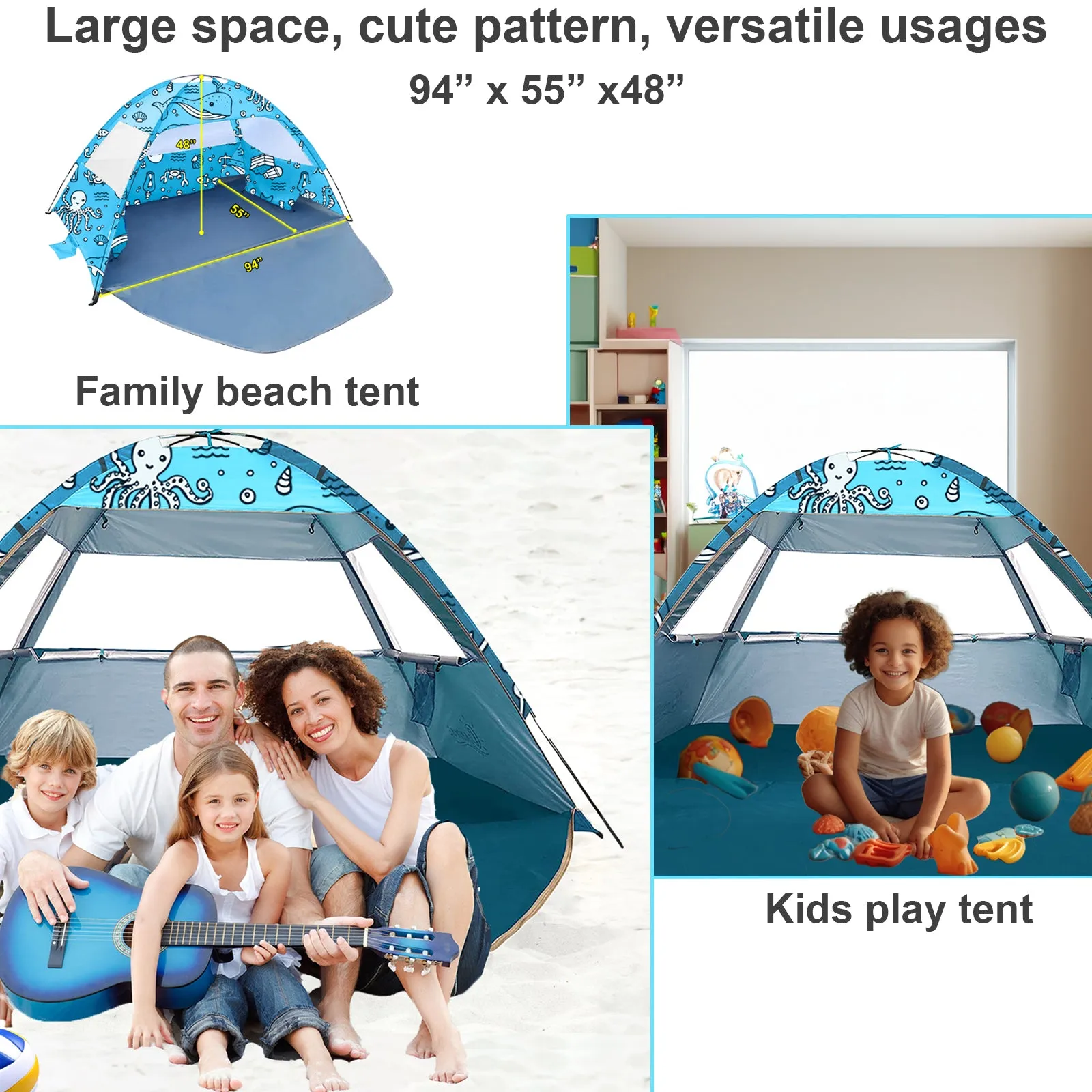 Ocean World Theme Beach Baby Tent, Large Beach Tent for Baby, Beach and Whole Family
