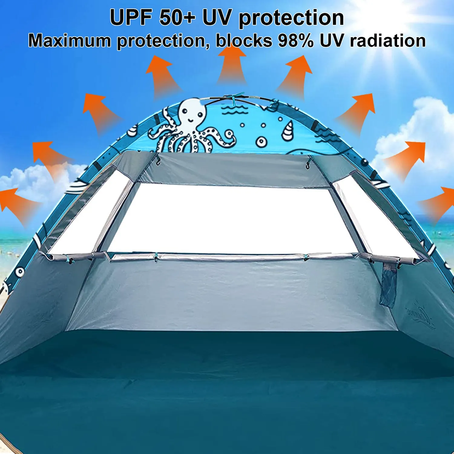 Ocean World Theme Beach Baby Tent, Large Beach Tent for Baby, Beach and Whole Family