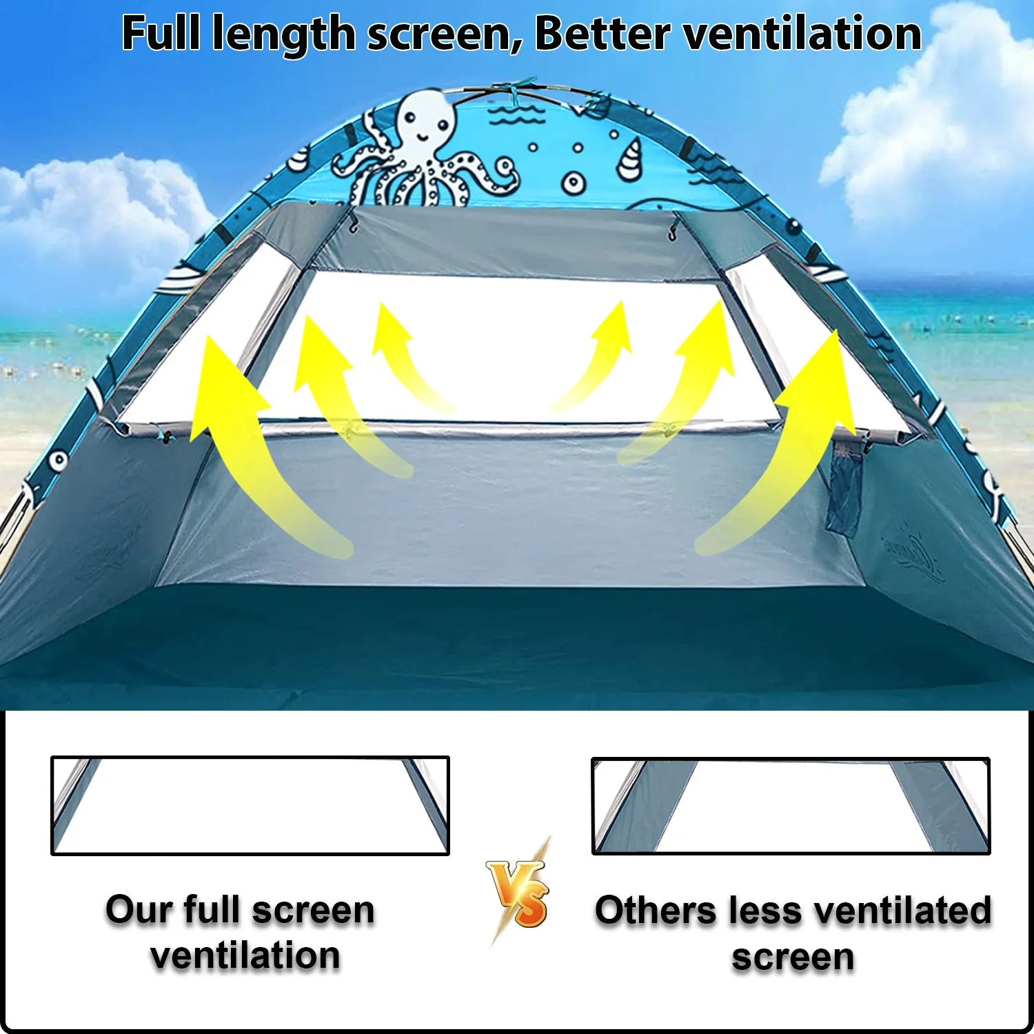 Ocean World Theme Beach Baby Tent, Large Beach Tent for Baby, Beach and Whole Family