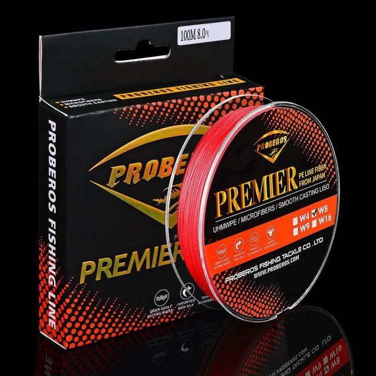 PROBEROS 8 Edited 100M Majestic Horse Fish Line, Line number: 5.0 / 60LB(Red)