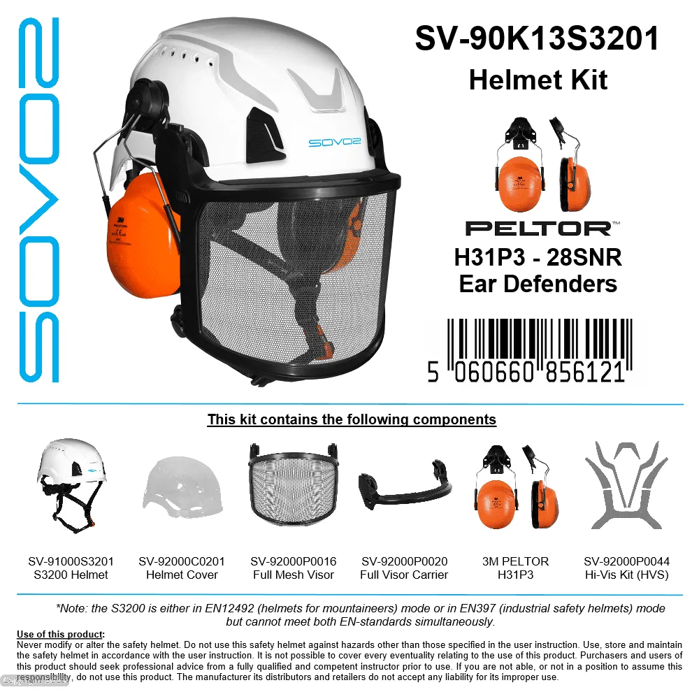 S3200 Arborist White Chainsaw Helmet Mesh Visor and Ear Defenders