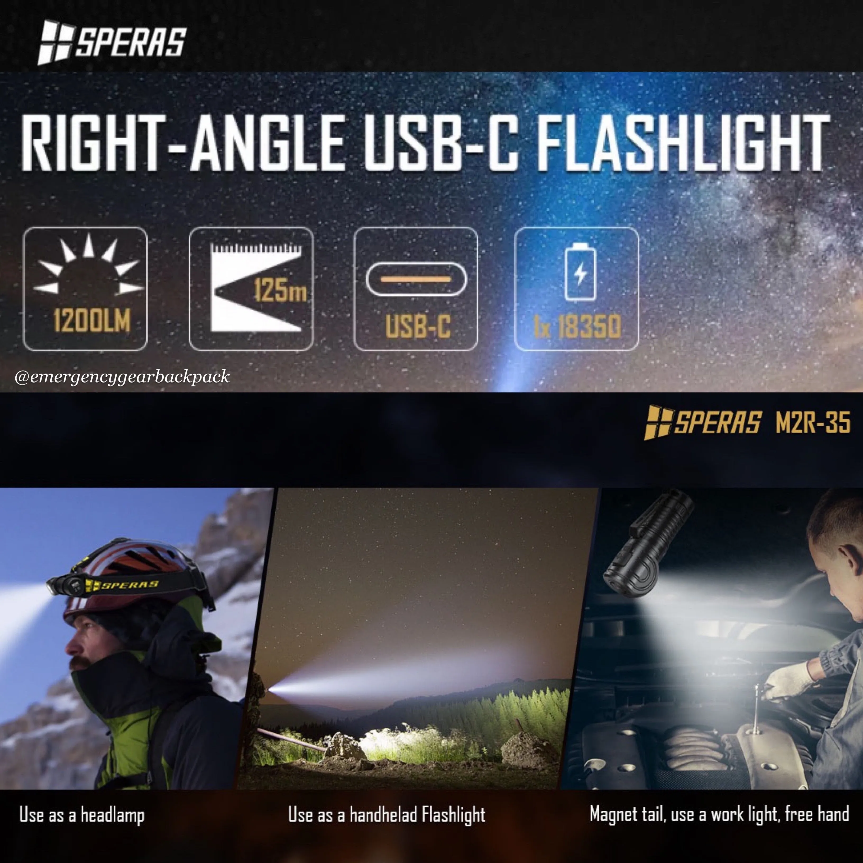 SPERAS M2R-35 1200LMS 125M EDC Headlamp